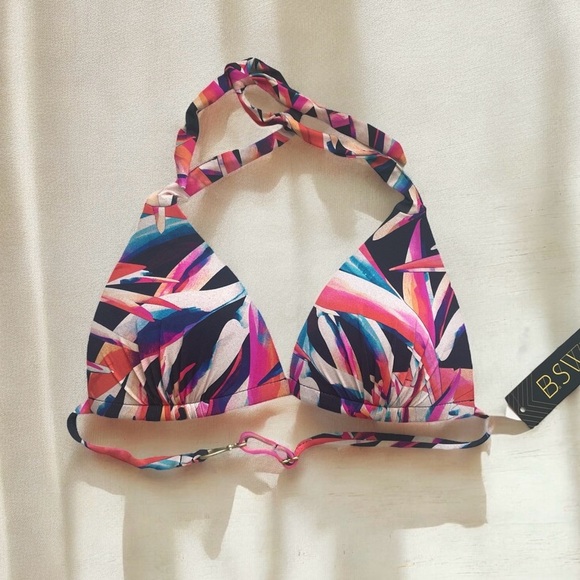 B. Swim Other - NWT B. Swim Triangle Halter Padded Push Up Bikini Swim Top in Tropical Print Med
